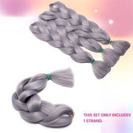 Silk-co Braids Extensions 60 cm, Kanekalon Synthetic Hair for Braiding, 1 Piece Braids Hair, Crochet Hair for Jumbo Braids Box Braid Twist Braid Hair Extension Silver Grey