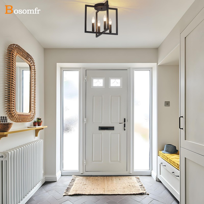 Bosomfr Semi Flush Mount 4-Light Black Ceiling Light, Modern Farmhouse