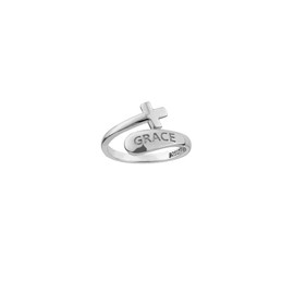 Cross Rings for Women - 925 Sterling Silver Adjustable Grace Ring With Simple Cross & Ring Wrap Design - Christian Rings For Women As Confirmation Gifts, First Communion & Baptism Gift