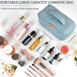 MAMUNU Large Capacity Cosmetic Bag Travel Cosmetic Storage Bag with Handle Portable Zipper Cosmetic Bag Toiletry Bag Makeup Bag Large with Compartments for Women Girls (Blue)