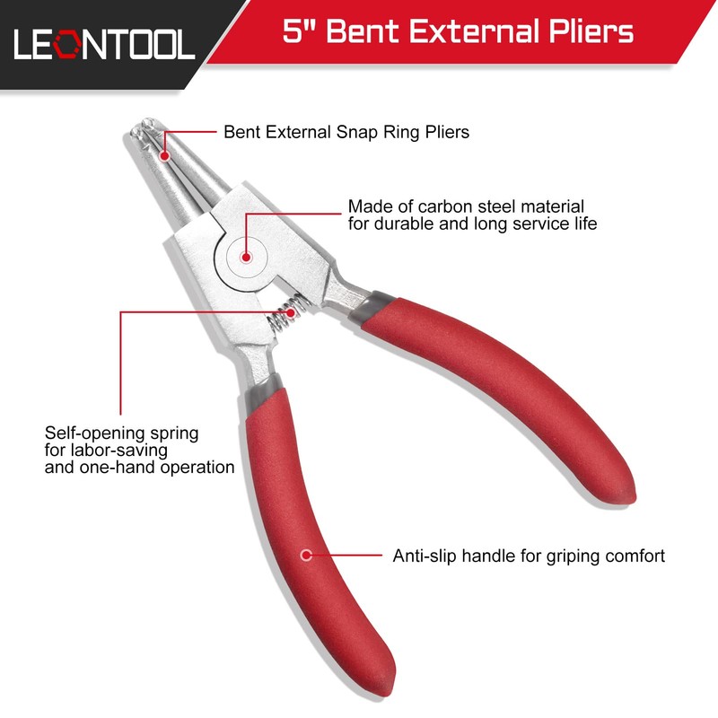LEONTOOL External Circlip Pliers with Vent Jaws 5" Snap Ring