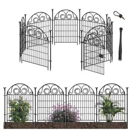 Getlay Tall Garden Animal Barrier Fence with Gate, 36 in(H)×17.5 Ft(L) 8 Panels Dog Digging Fence Barrier, Black Heavy Duty Metal Temporary Fences, Reusable Defense Fencing for Outdoor Yard│Patented
