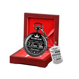 Udaney to My Son Pocket Watch and Keychain Set, Graduation/Birthday/Christmas Gifts for Son,Engraved Gifts with Box for Son from Dad/Mom
