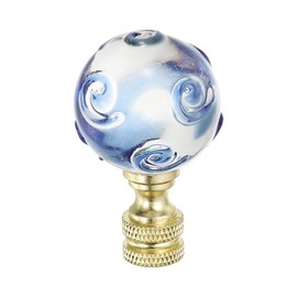 PATIKIL 1/4-27 Lamp Finial Cap for Lampshade Harp Top, Cap Nut Screw Cap Knob Clear Spiral Ball Shaped Glass Lamp Shade Decoration for Table Floor Lamp, Blue