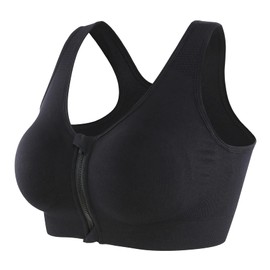 CLOUSPO Sports Bra Post Surgery Bra Zip Front Wireless with Removable Pads Yoga Bra for Workout Fitness(XL,Black)