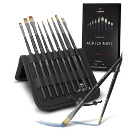 LIEBERGE Premium Acrylic Paint Brush Set - 9 Acrylic Brushes + Presenter - Perfect for Acrylic Paints - High Quality Artist Brushes without Hair Loss When Painting (9 Brushes)