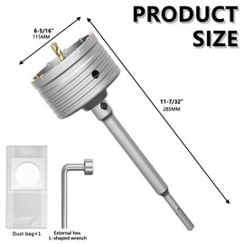 FROOOK 4-1/2" Concrete Hole Saw, Tungsten Steel Core Bit with SDS Plus Shank - Includes Heavy-Duty L-Shaped Wrench & Bonus Dust Bag, for Cinder Block, Brick, Rock, Plank Walls