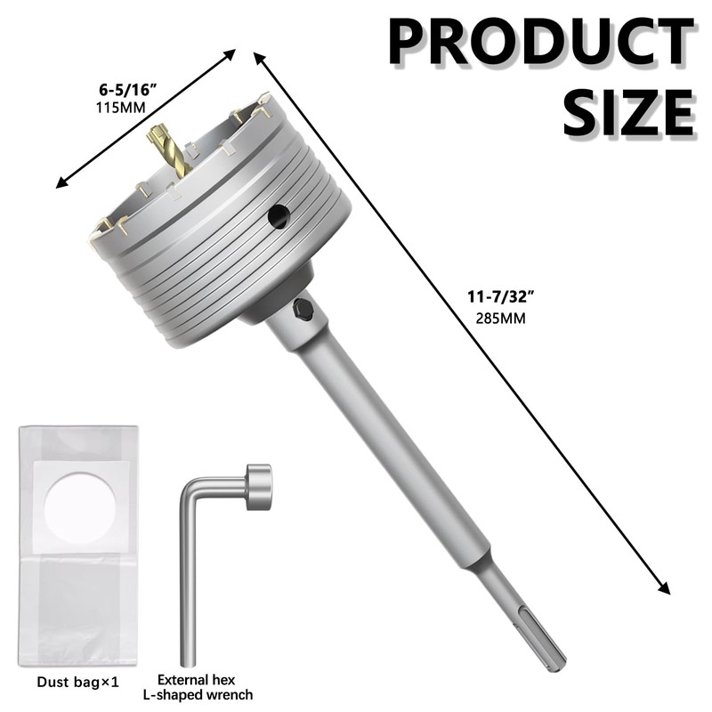 FROOOK 4-1/2" Concrete Hole Saw, Tungsten Steel Core Bit with