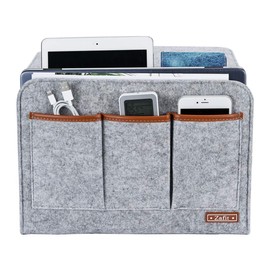 Zafit Bedside Caddy, 6 Pockets Large Size Bedside Storage Organizer Bedside Organizer Caddy for Magazine Remotes Phone (13.4'' x 18.1'', Light Grey)