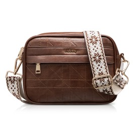 Vulkitty Crossbody Bag For Women, Leather Crossbody Trendy Shoulder Handbags For ladies With Adjustable and Removable Wide Strap (Brown)