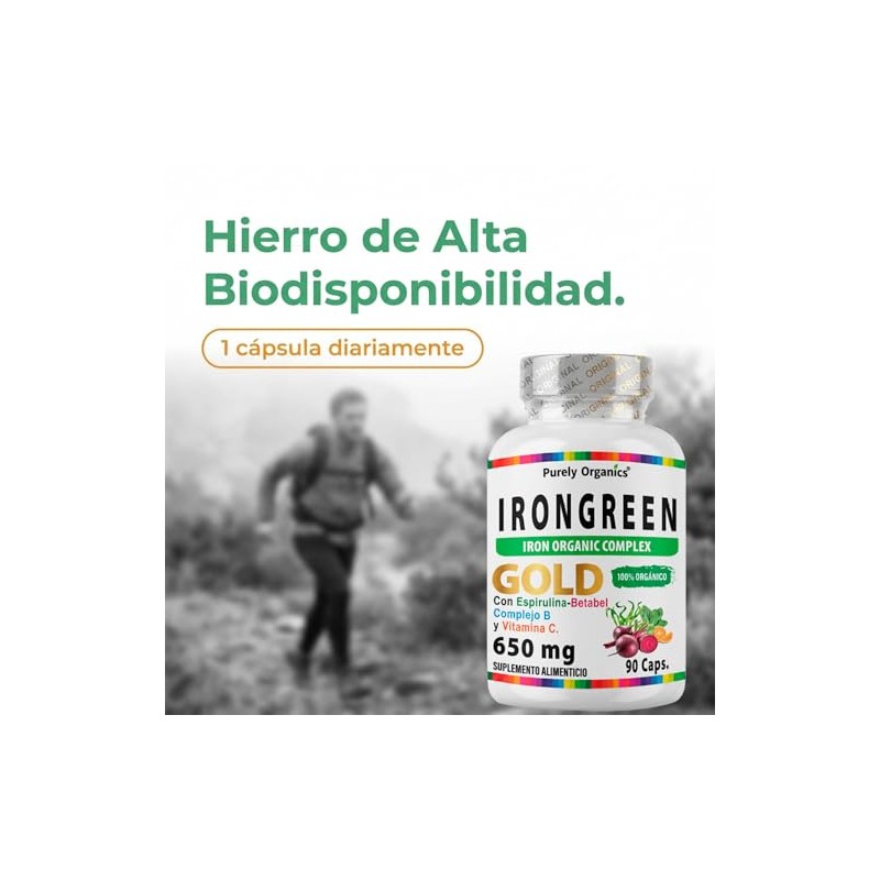 Irongreen Hierro Suplemento Bisglicinato Vitamina Complejo Betabel Espirulina Espinaca Bioperine