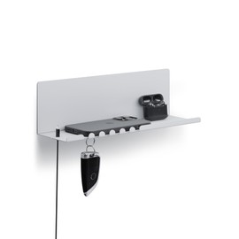 byde Helke Wall Shelf 30 x 9 x 9 cm 5 Hooks and Cable Holder Hanging Shelf Made of Powder Coated Sheet Steel Key Holder Organiser and Letters for Entrance, Kitchen, Office, Grey Colour