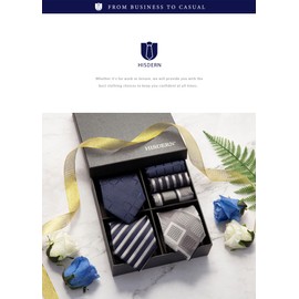 HISDERN TA3-01S Set of 3 Neckties and Pocket Squares, Luxury Gift Box, Choose from 20 Patterns, Business, Weddings, Fathers’ Day Presents - Business Set 01
