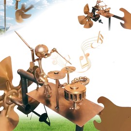 Handmade Metal Drummer Windmill,Drummer Windmill Garden Decoration Rockin Art Figurine Figurine Percussionist Music Wind-Powered Kinetic Sculpture, Unique Garden Wind Spinners & Kinetic Art Decor
