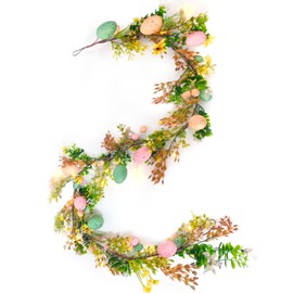 Tirdkid 6ft Lighted Easter Garland Festive Easter Decorations for Home & Outdoor, Spring Garland with Warm LED Lights for Mantle, Door, Fireplace, Table Centerpieces & Holiday Party