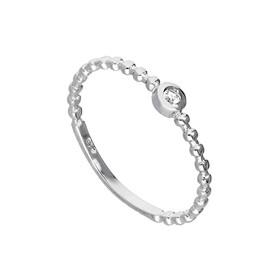 Sterling Silver & Clear CZ Crystal April Birthstone Beaded Band Ring Size P (Available I - U)