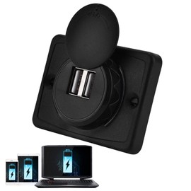 Car USB Charger, 3.1A Car USB Charger Socket, Dual USB Car Charger Black ABS USB Port Charger Socket Outlet 12V LED Waterproof Charging Panel Mount for Motorbike Car Boat