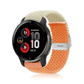 Niboow 20mm Strap for Garmin Venu Sq 2/Venu Sq 2 Music/Venu Sq/Venu Sq Music/Venu 2 Plus, Elastic Nylon Braided Watch Bands for Garmin Vivoactive 5/Vivoactive 3 Music/Forerunner 245-Apricot Orange