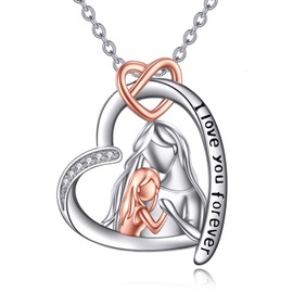 VONALA 925 Sterling Silver Necklace Rose Flowers / Infinity / Mother and Child Pendant Chain Jewellery Gifts for Girls Women Ladies, Sterling Silver, Cubic Zirconia