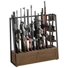 Giluta Gun Rack, Wooden Gun Display Stand with Pistol Rack, Gun Rack Storage Display Floor Standing Shotgun Rack for Home or Garage, Holds up to 10 Long Guns and 4 Handguns