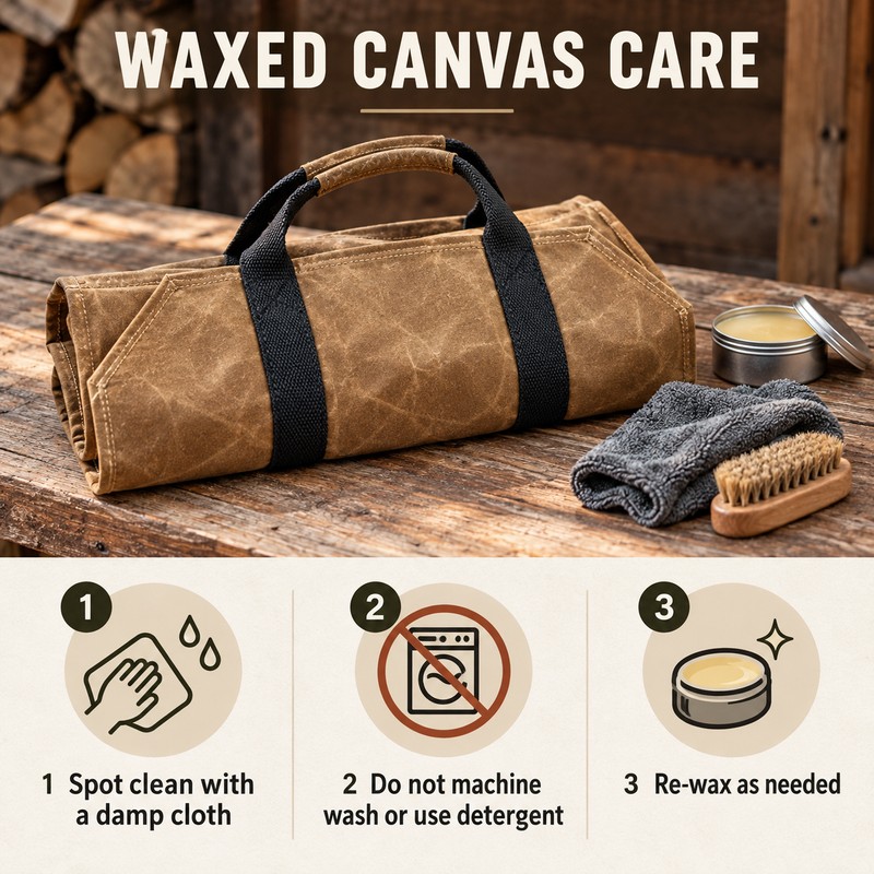 Waxed Canvas Firewood Carrier Bag with Reinforced Handles, Water-Resistant Log
