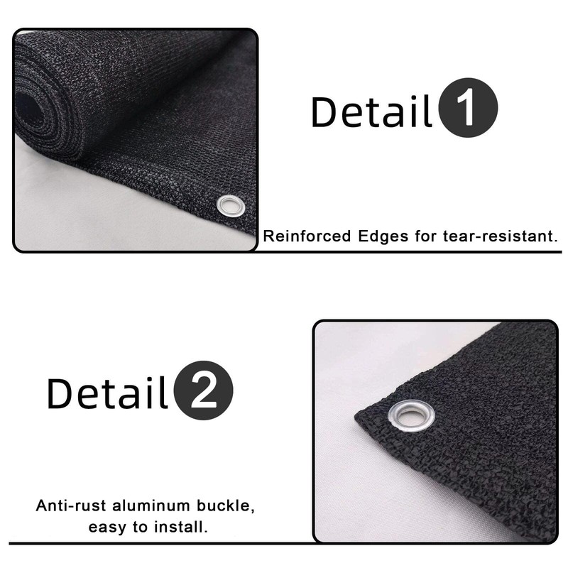 SUNLAX 3'x16' Black Balcony Privacy Screen Fence Windscreen Cover Fabric