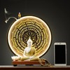 Houlu Yellow Buddha Statue and Circle LED Table Lamp, Ceramic