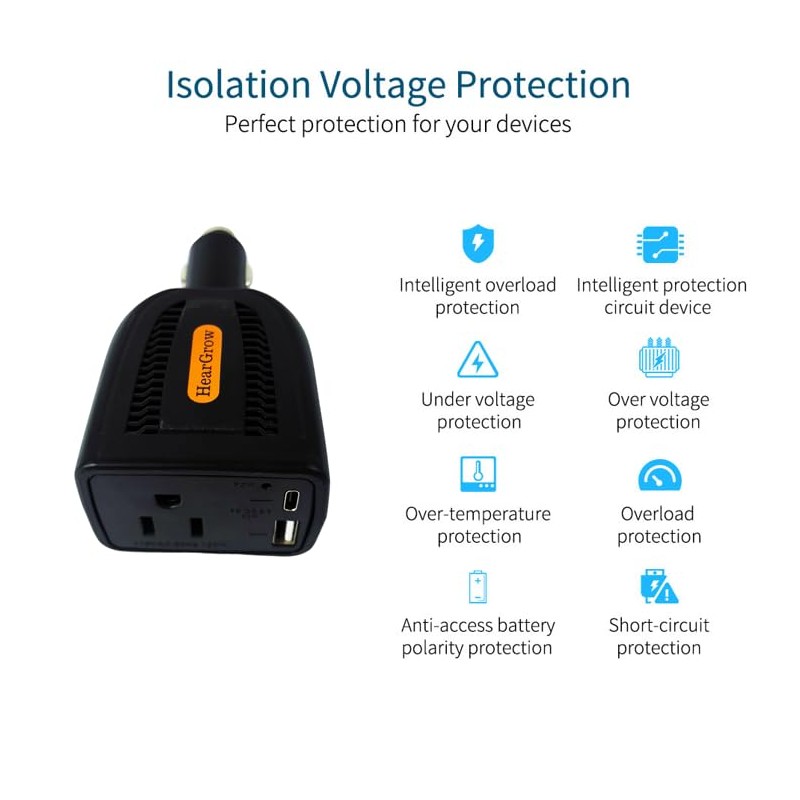 100w Car Power Inverter，ac pd 3.0， Fast Charging (Black)