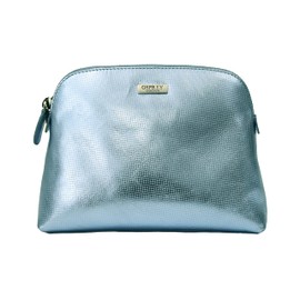 Osprey Womens Wonderland Metallic Leather Wash Toiletry Cosmetic Make Up Bag in Blue