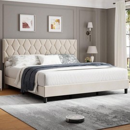 King/Queen/Full/Twin Size Platform Bed Frame With Upholstered Headboard, Linen Fabric Upholstered Bed Frame With Adjustable Headboard, Wood Slat Support And Strong Metal Bed Frame, Noise Free - Color: Grey, mattress & bed frame size: Twin