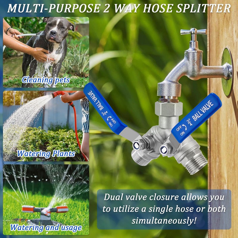 304 Stainless Steel Garden Hose Splitter 2 Way Heavy Duty,