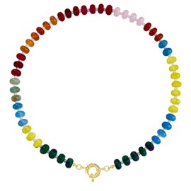 OOYAYA Beaded Necklace for Women, 17 Inch Colorful Rainbow Necklace Boho Bead Choker Necklaces - Natural Stone Necklaces Gift for Women Mom Grandma