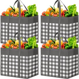 WOWBOX Reusable Grocery Bags,4-Pack, Foldable Reusable Shopping Tote Bags bulk with Reinforced Handles,Large Storage Bags with Water Resistant Coating for Groceries,Multipurpose,Grey-White