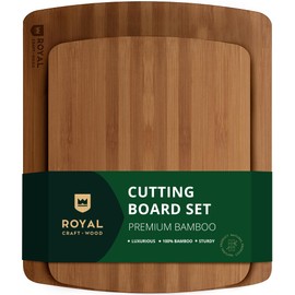 ROYAL CRAFT WOOD Wooden Cutting Boards for Kitchen Meal Prep & Serving - Bamboo Wood Serving Board Set with Deep Juice Groove Side Handles - Charcuterie & Chopping Butcher Block for Meat (2 Pcs)