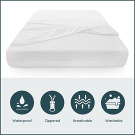 Greaton, 6 to 9 Inch Ultra Soft-Premium Zippered Mattress Protector Cover, Water Resistant, Breathable and noiseless, Twin, White