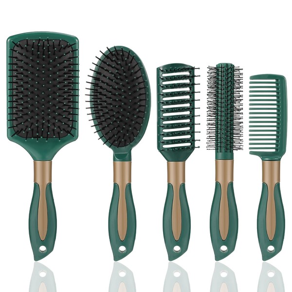 Heyu-Lotus 5 Packs Hair Brush Set, Paddle Brush, Women Detangling Hair Brush, Wet Hair Brush, Detangling Paddle Brush, Antistatic Curly Hair Brush, Detangling Hair Brush Set for Home Salon
