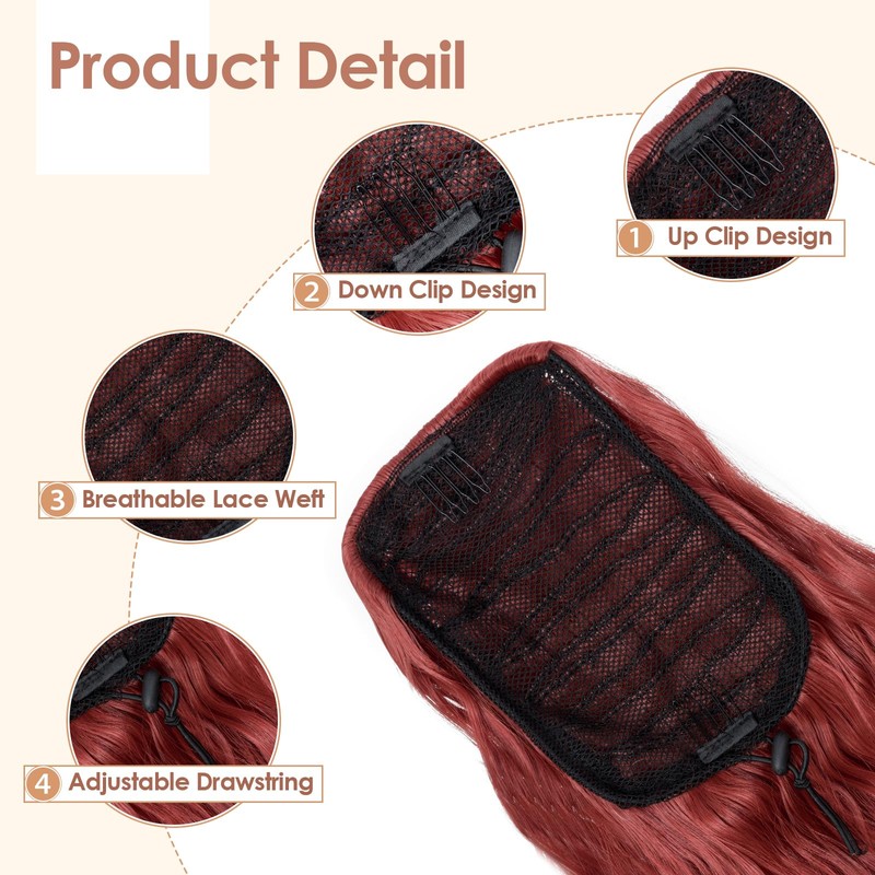 TESS Ponytail Extensions, 80 cm, Red, Corn Wave Braid Hair