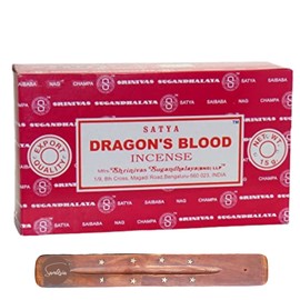 Satya Nag Champa Dragons Blood Incense Sticks | x12 pack | with SAMASIA incense sticks holder | Used for Dromatherapy, Spa, Yoga, Weddings, Meditation, Healing, Positivity and Relaxation