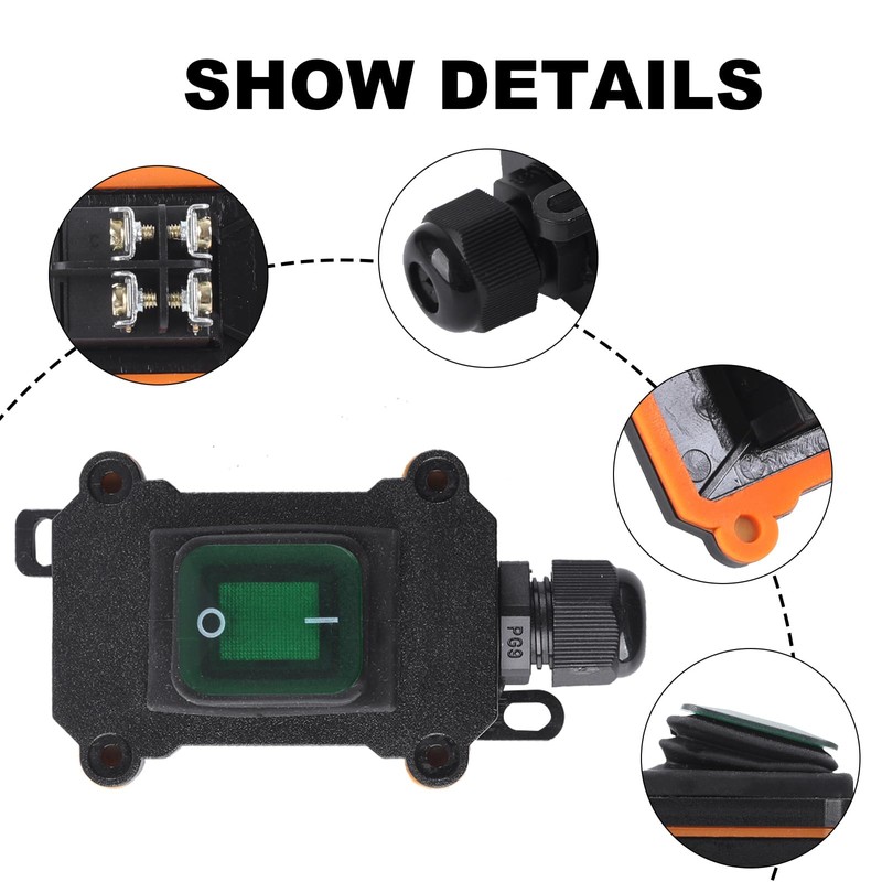 IP65 Waterproof Inline Cord Switch, Outdoor ON/Off Toggle Switch DPST