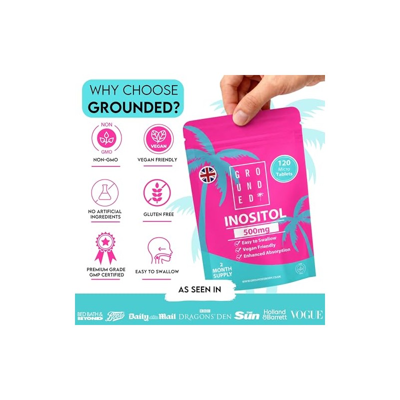 Grounded Inositol 500mg | 120 Micro Tablets | Pure Myo-Inositol