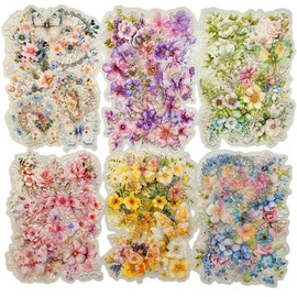 60Pcs Misty Weaving Flowers Series PET Scrapbook Stickers, Dawn Dream Floral Lace Spring Blossom Stickers Kit for Scrapbooking, Junk Journal Ephemera, DIY Crafts Waterproof Journaling Supplies