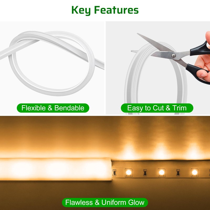 Bingotec 16.4Ft Silicone LED Channel System, Flexible LED Strip Diffuser