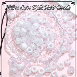 NAISKA 90Pcs White Hair Beads for Braids Small Round Beads for Hair Cute Hair Beads for Kids Girls Mini Pony Beads Acrylic Dreadlock Beads Loc Beads Braid Accessories