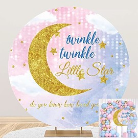7.2x7.2ft Polyester Twinkle Twinkle Little Star Baby Shower Arch Round Backdrop Cover Gold Glitter Stars Colorful Clouds Gender Reveal Circle Photography Background Baby Shower Birthday Party Decor