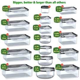70 Pack Large Food Storage Containers with Lids-Total 769 Oz ,85 OZ to Small Box(35 Boxes,35 Lids) Airtight Plastic containers with lids-Containers for Kitchen Pantry Organizers-Freezer Microwave safe