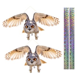 OffiCreative Fake Owl, 2PCS Reflective Hanging Fake Horned Owl Decoration, Owl Reflective Devices Outdoor for Outdoor Garden Yard