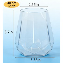 ROIMEE VONT 12oz Plastic Wine Glasses,40 Pack Stemless Clear Plastic Wine Cups,Disposable Drinkware Wine Glasses for Weddings, Parties,Daily Use (Classic Fashioned -CLEAR)