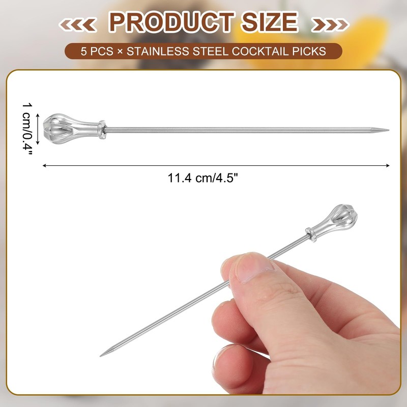 sourcing map 5 Pcs Stainless Steel Cocktail Picks, 4.5 Inch