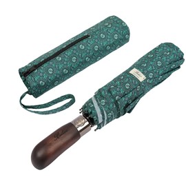 Balios Travel Folding Umbrella with Real Wood Handle Auto Open Close Vented Windproof Canopy - Designed in UK (Walnuts Alpine Green)