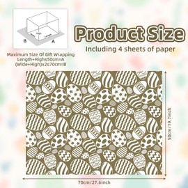 4 Sheet Gold Easter Gift Wrapping Paper,Eggs Pattern Wrapping Paper Black Golden White Folded Sheets Gift Wrap Paper for Spring Kids Birthday Easter Party Celebration Gift Wrap,20x28 inch